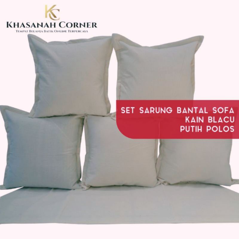 Set Sarung Bantal Kursi/Sofa+Taplak Meja Blacu Putih Polos/Untuk Lukis/Dekorasi