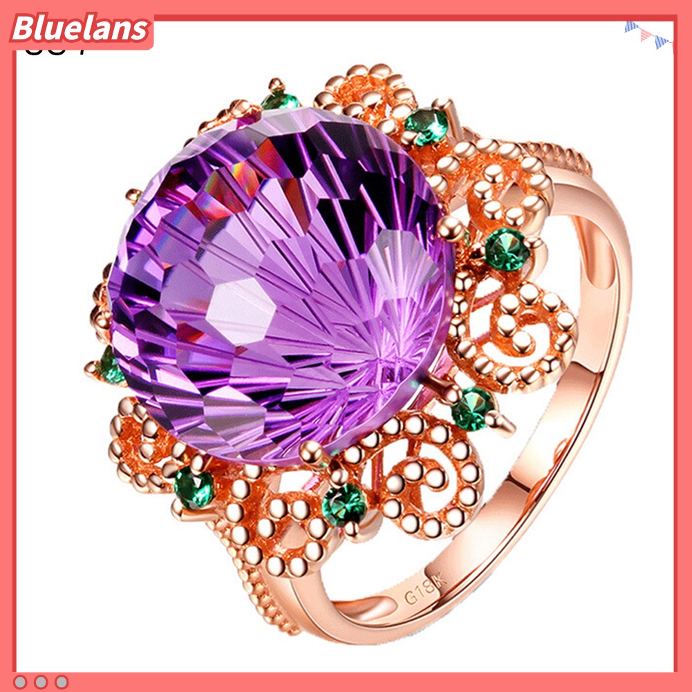 Cincin Jari Wanita Hias Amethyst Imitasi Untuk Pernikahan