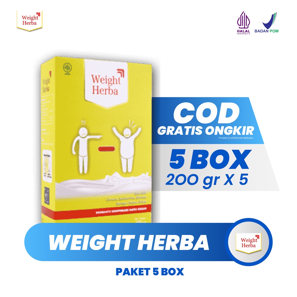 

Weight Herba Paket 5 Box Susu Penggemuk Badan Penambah Berat Badan dan Penambah Nafsu Makan Dewasa Herbal Alami Original Isi 200gr