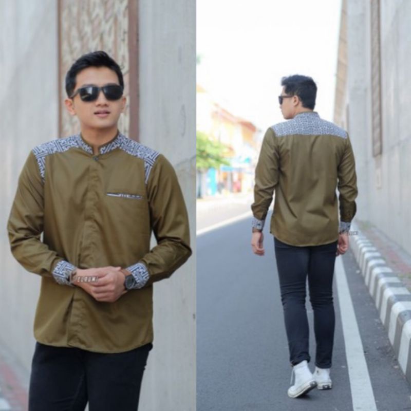 atasan pria lengan panjang Koko remaja dewasa sragam hadroh Gus Azmi baju Koko azahir
