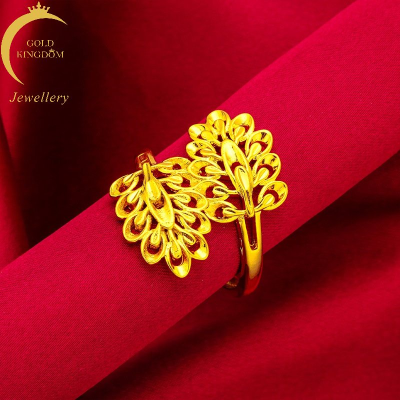 Goldkingdom Perhiasan Fashion Emas Asli Kadar 375 Bangkok Aksesoris Ready Stock Adjustable Dedaunan Wajah Lebar Cincin Untuk Wanita