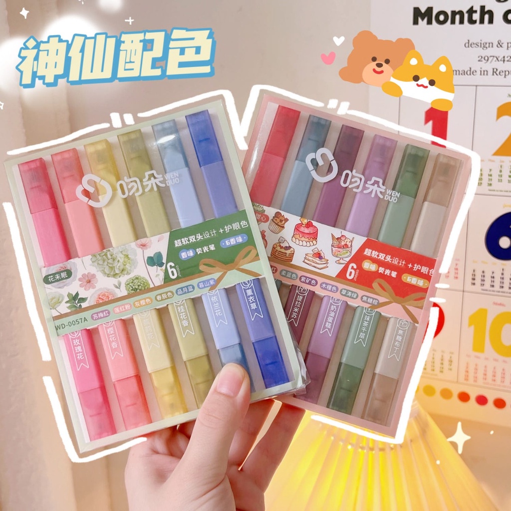 PAOPAO Highlighter Spidol Set 6 Colour Warna Marker Pastel Cute