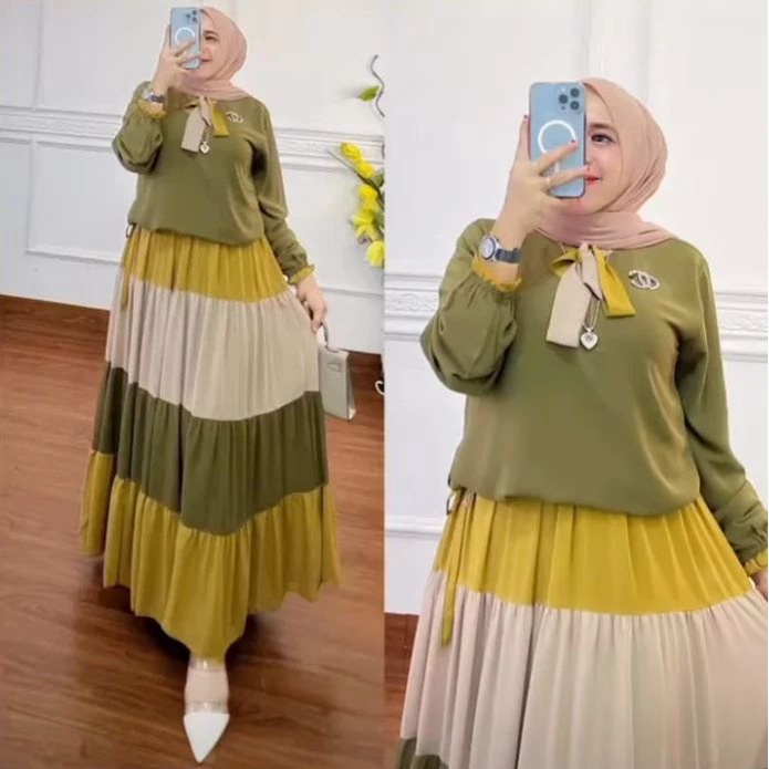 [COD] Jenia Dress Baju Muslim Wanita Remaja Terbaru Aplikasi Warna Bahan Santorini Shimmer Gamis Kondangan