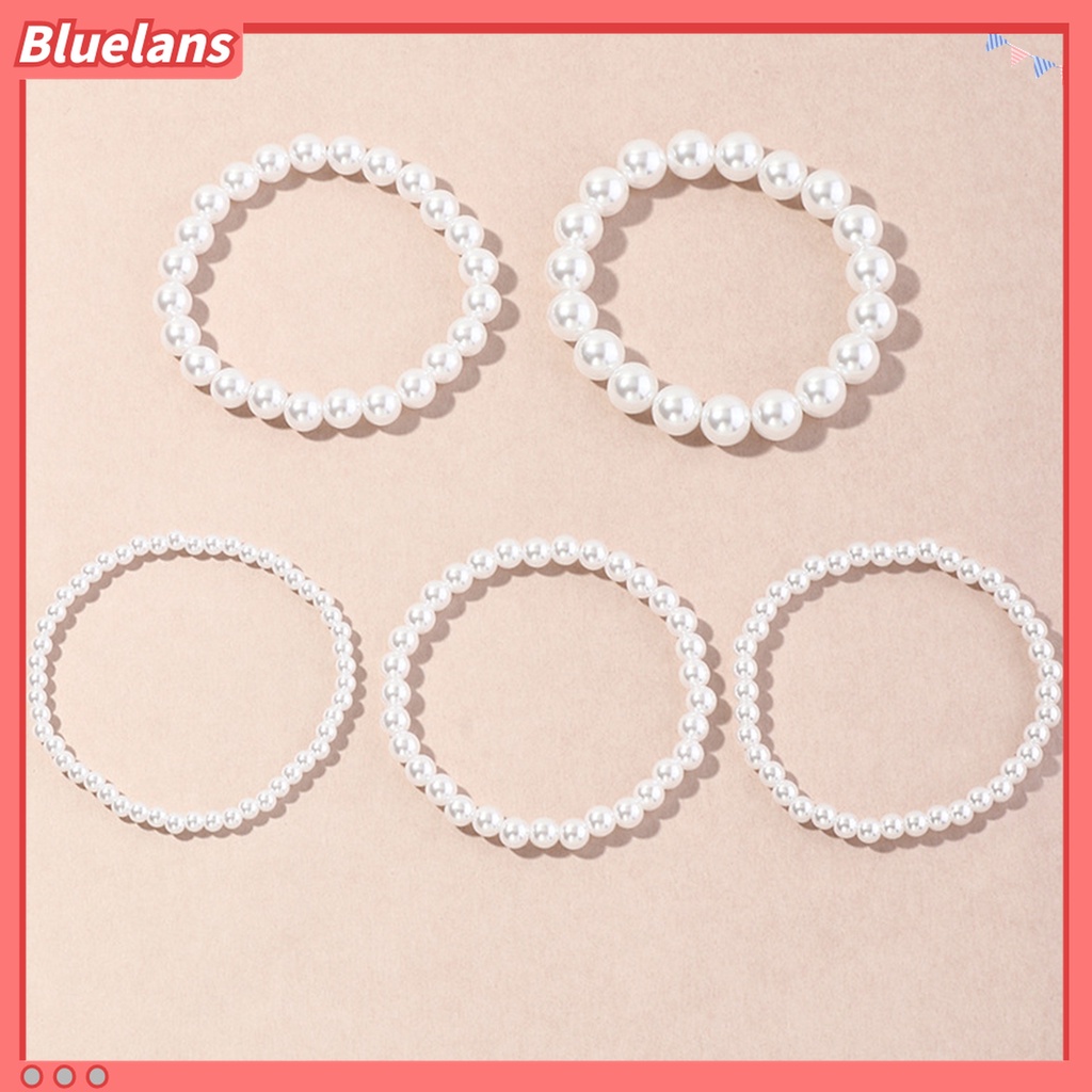 5pcs Gelang Multilayer Bahan Plastik Aksen Mutiara Imitasi Untuk Wanita