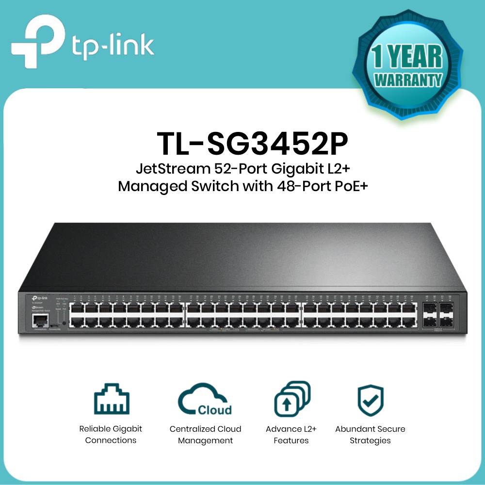 (new)TP-LINK TL-SG3452P JetStream 52-Port Gigabit L2+ Managed Switch with 48-Port PoE+