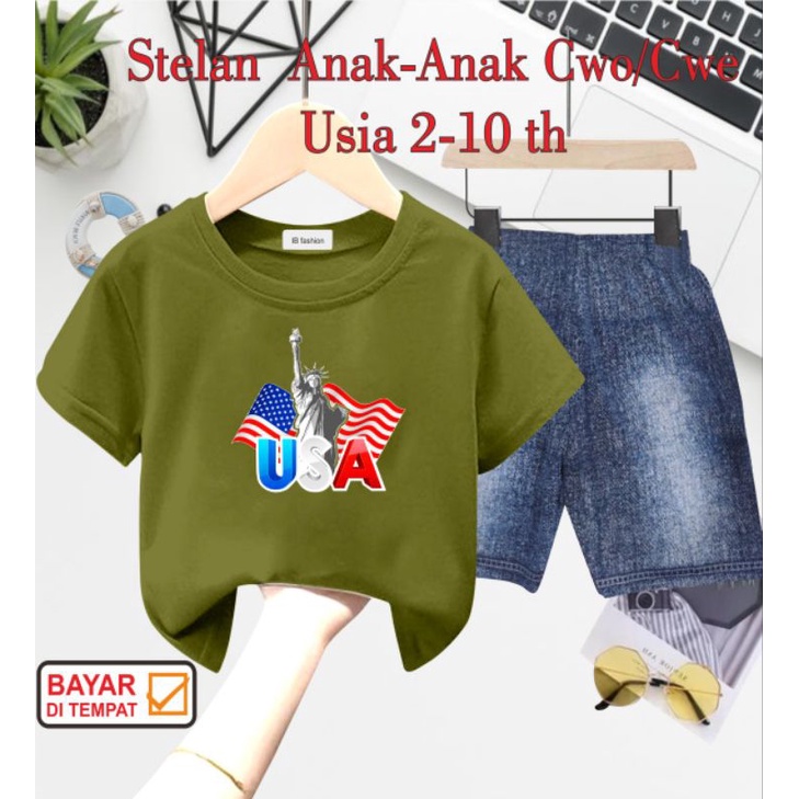 ((IB))SETELAN ANAK UNISEX SEMI JEANS/USA DIGITAL SABLON