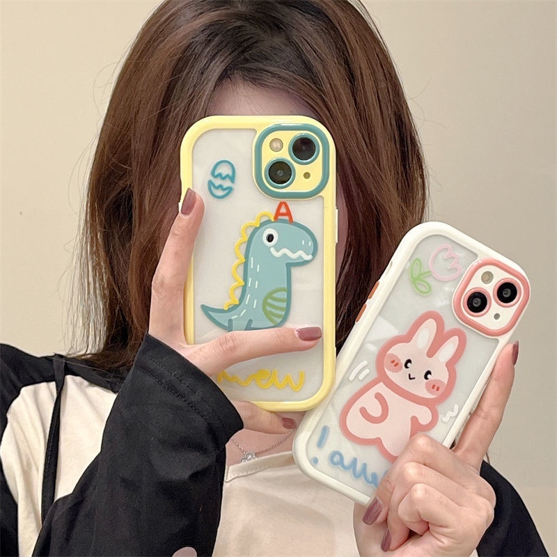 Soft Case Silikon Transparan Motif Print Dinosaurus &amp; Kelinci Untuk IPhone 12 13 14 11 Pro Max X Xs Max Xr Ggdf