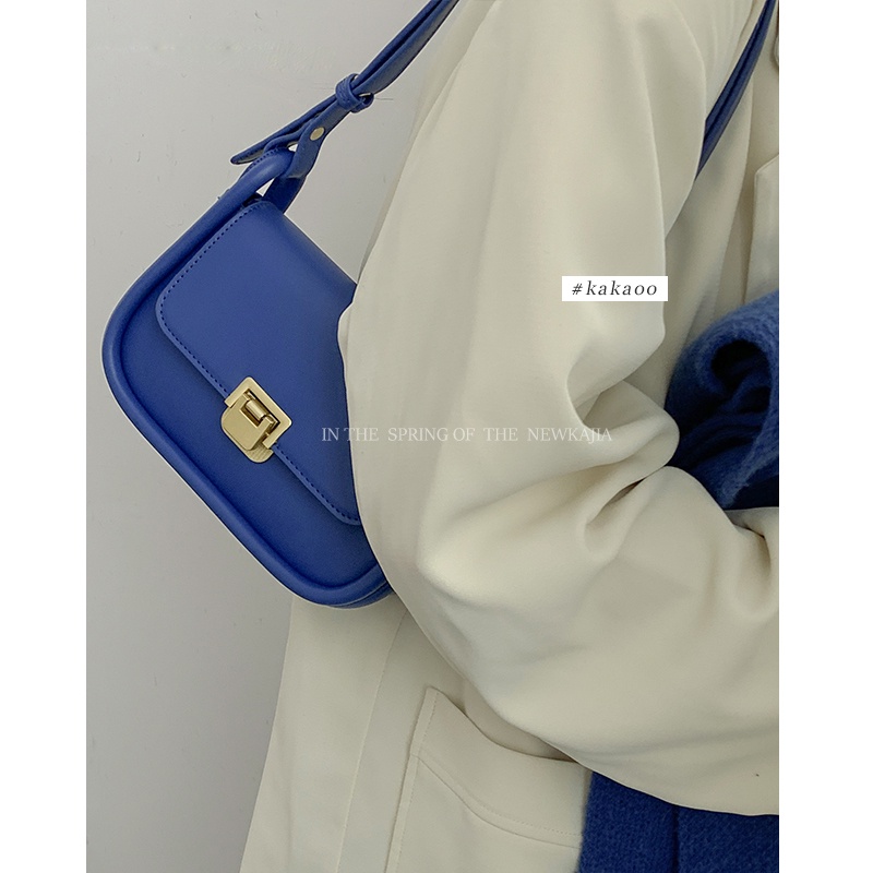 Suhao Klein tas kecil biru wanita 2021 baru trendi fashion niche tas ketiak all-match ins messenger bag tas persegi kecil