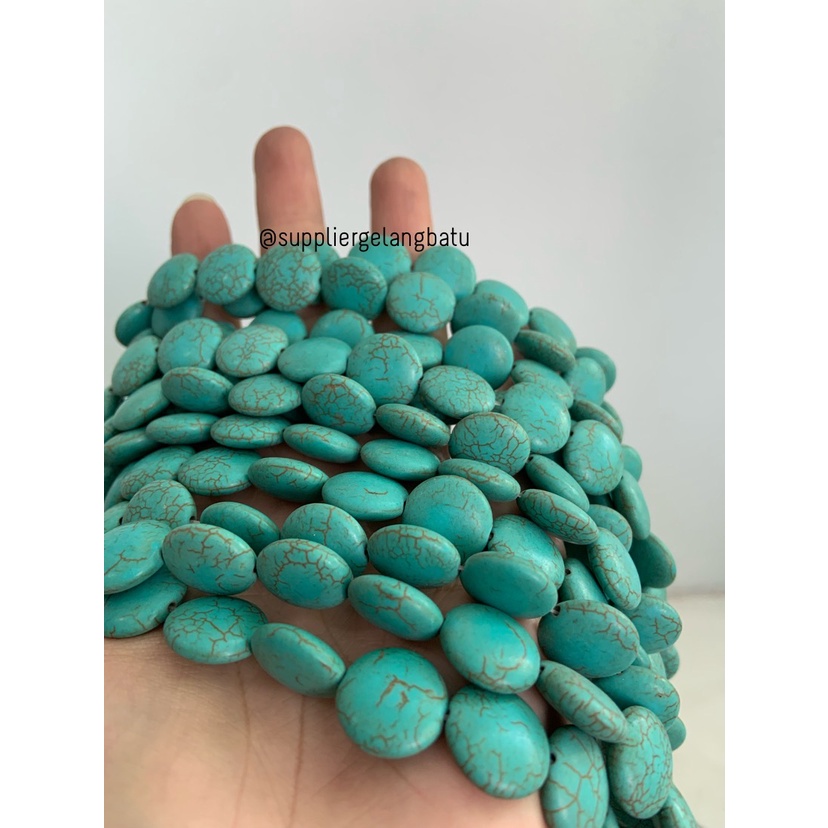 bongkah rough Batu COIN PIRUS BIRU 14mm acc bandul gelang kalung koin