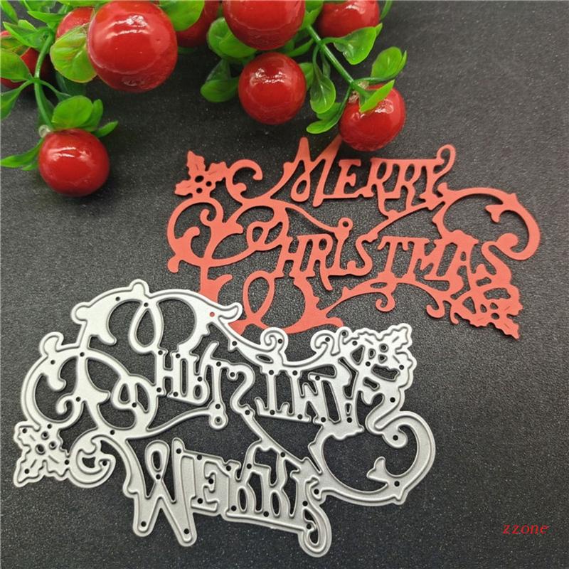 Cetakan Stensil Cutting Dies Motif Tulisan Merry Christmas Bahan Metal Untuk Scrapbook / Craft DIY