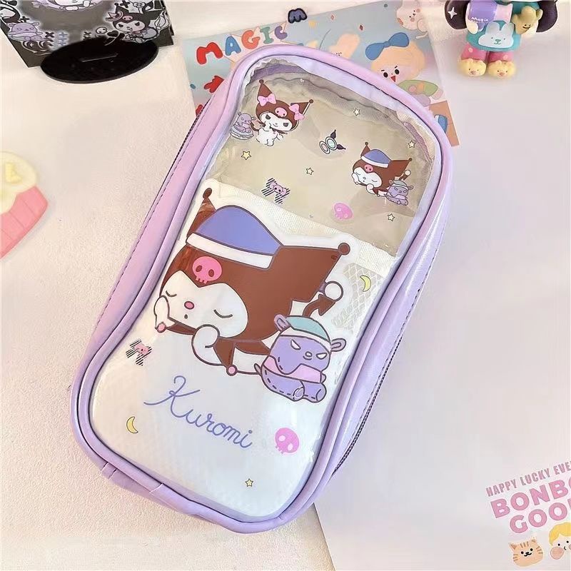 ✲✟◇Sera Sera lucu Kulome anjing bertelinga besar ganda tahan air PVC tempat pensil alat tulis tas penyimpanan kosmetik tempat pensil transparan