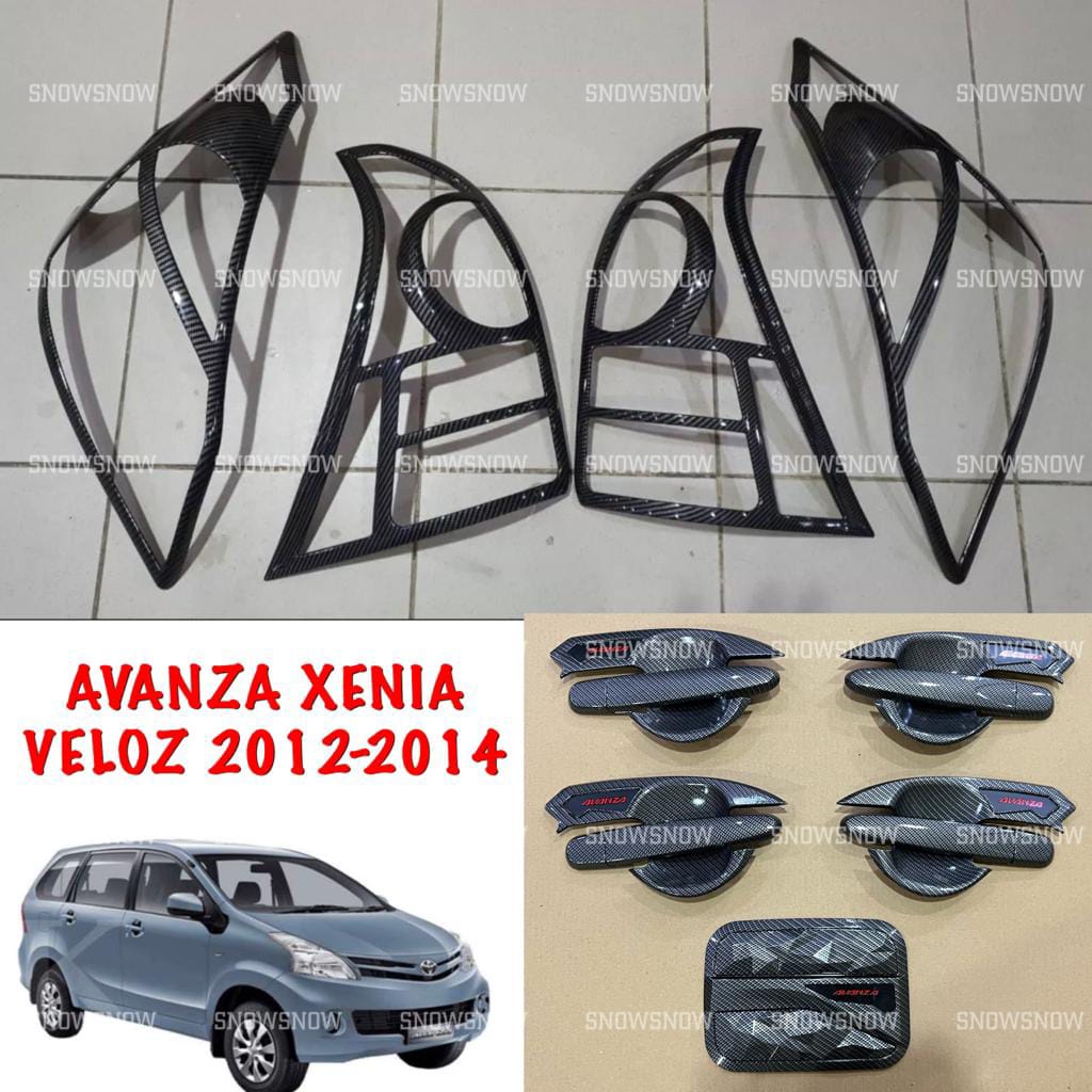 Paket Garnish Depan Belakang Outer Handle Tank Cover Avanza Xenia Veloz 2012 2014 Carbon