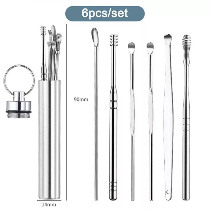 Korek Kuping Box Stainless 6 in 1 Pembersih Kuping Stainless Steel Aluminium
