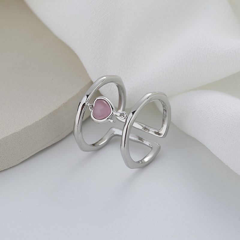 Cincin Model Terbuka Dua Lapis Bentuk Hati Warna Silver Untuk Wanita