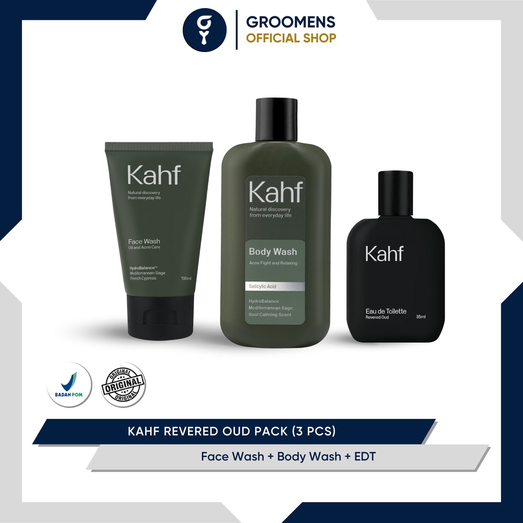 Kahf Revered Oud Pack - Face Wash, Body Wash, &amp; EDT (3 pcs)