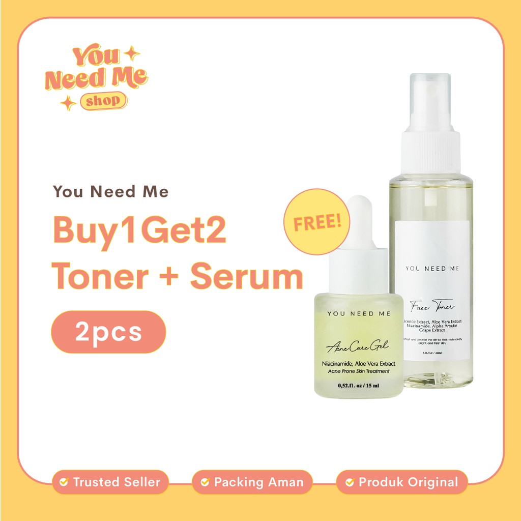 [TONER FREE SERUM] Toner Exfoliating Memudarkan Bekas Jerawat GRATIS Serum Acne Care Gel You Need Me