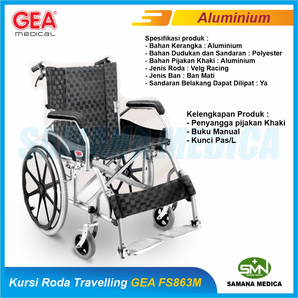 KHUSUS GOJEK dan GRAB Kursi Roda Travelling FS863M Aluminium Velg Racing Roda Besar Bisa Kayuh Sendiri Wheelchair ALUMINIUM  Promo Murah