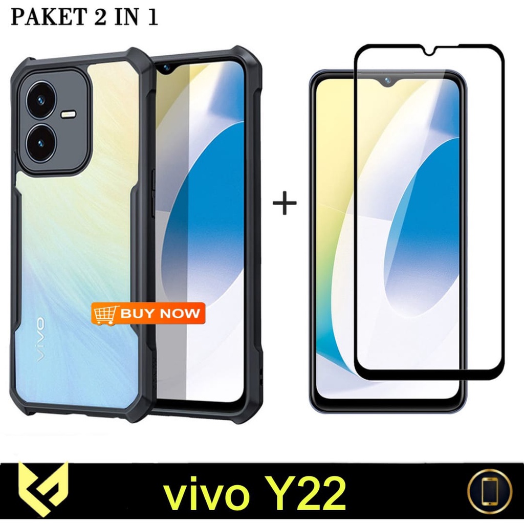 NEW PAKET 2IN1 VIVO Y22 Soft Hard Case Fusion ShockProof Free Anti Gores Layar High Quality Protector Screen Handphone