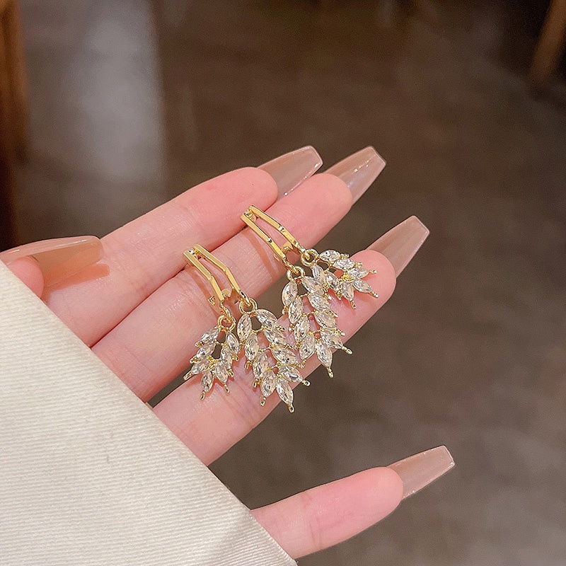 Anting Tusuk Sterling silver 925 Desain Gandum Hias Zircon Gaya Mewah High Quality Untuk Wanita