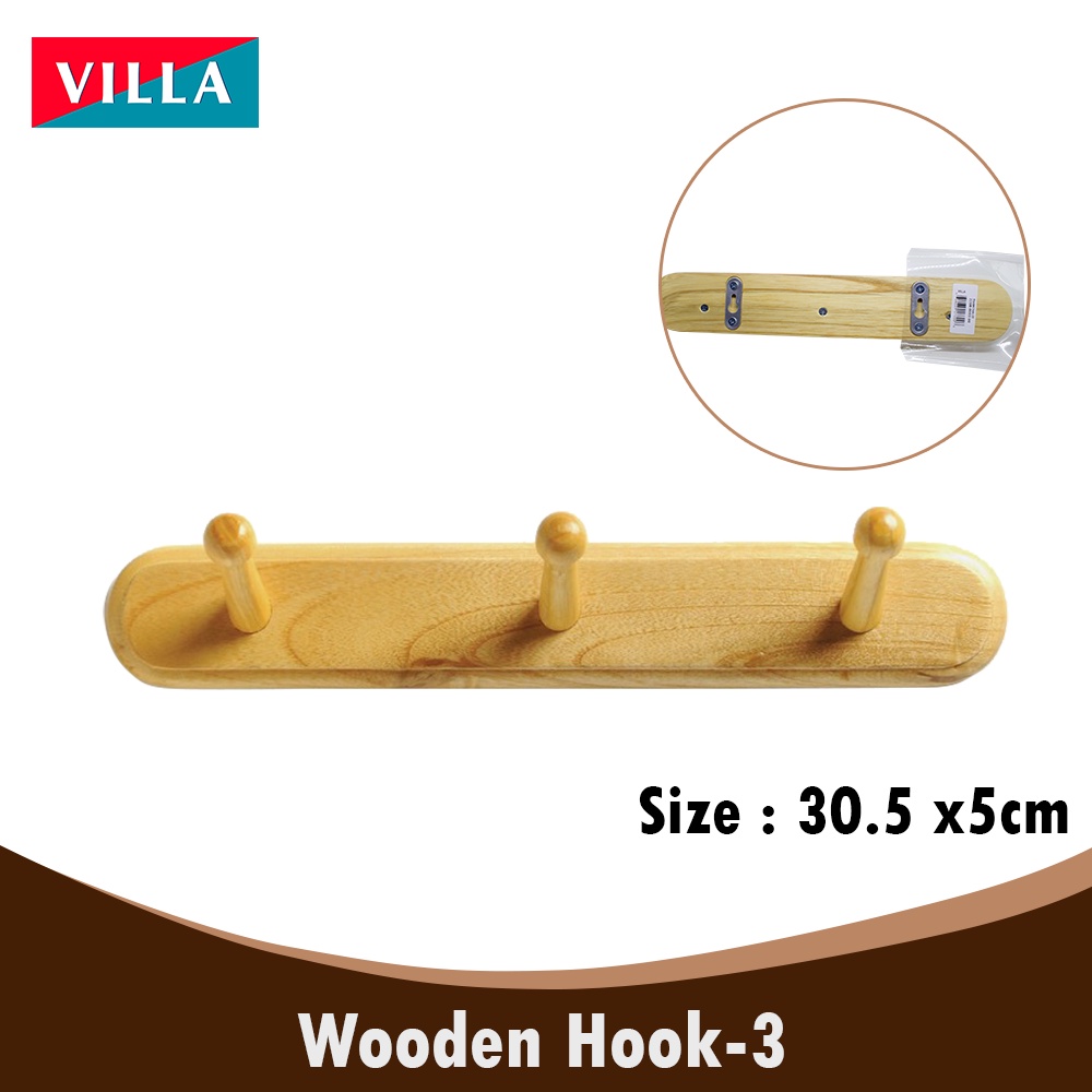 Ktmstore Villa Wooden Hooks 03 Gantungan Baju Dinding Kayu tebal kokoh Kamar