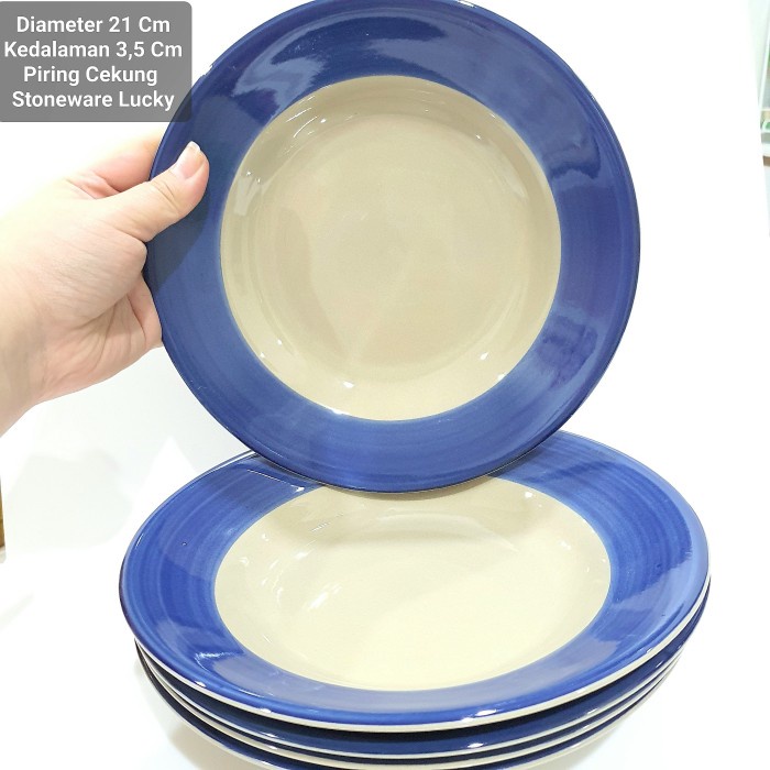 Piring Keramik Cekung Stoneware Diameter 21 Cm / Piring Makan Murah