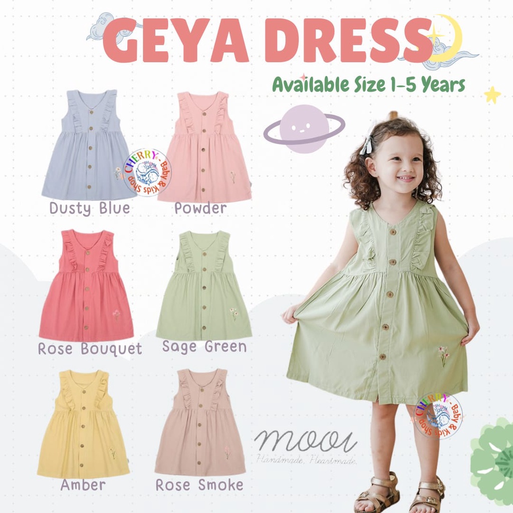 Mooi Geya Dress 1-5 Tahun Dress Ruffle Kancing Fashion Anak Perempuan CBKS S23