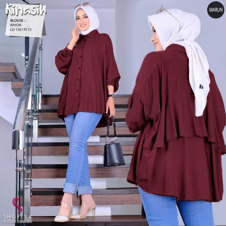 [TERLARIS] BAJU ATASAN TUNIK KINASIH JUMBO BY SHOFIYA  KEMEJA TUNIK BLOUSE WANITA BIG SIZE JUMBO