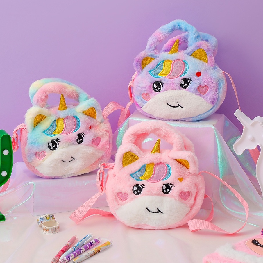 Sling Bag Unicorn Bulu tas Bahu anak Perempuan Motif Smile Tas Selempang jalan jalan kado ultah anak