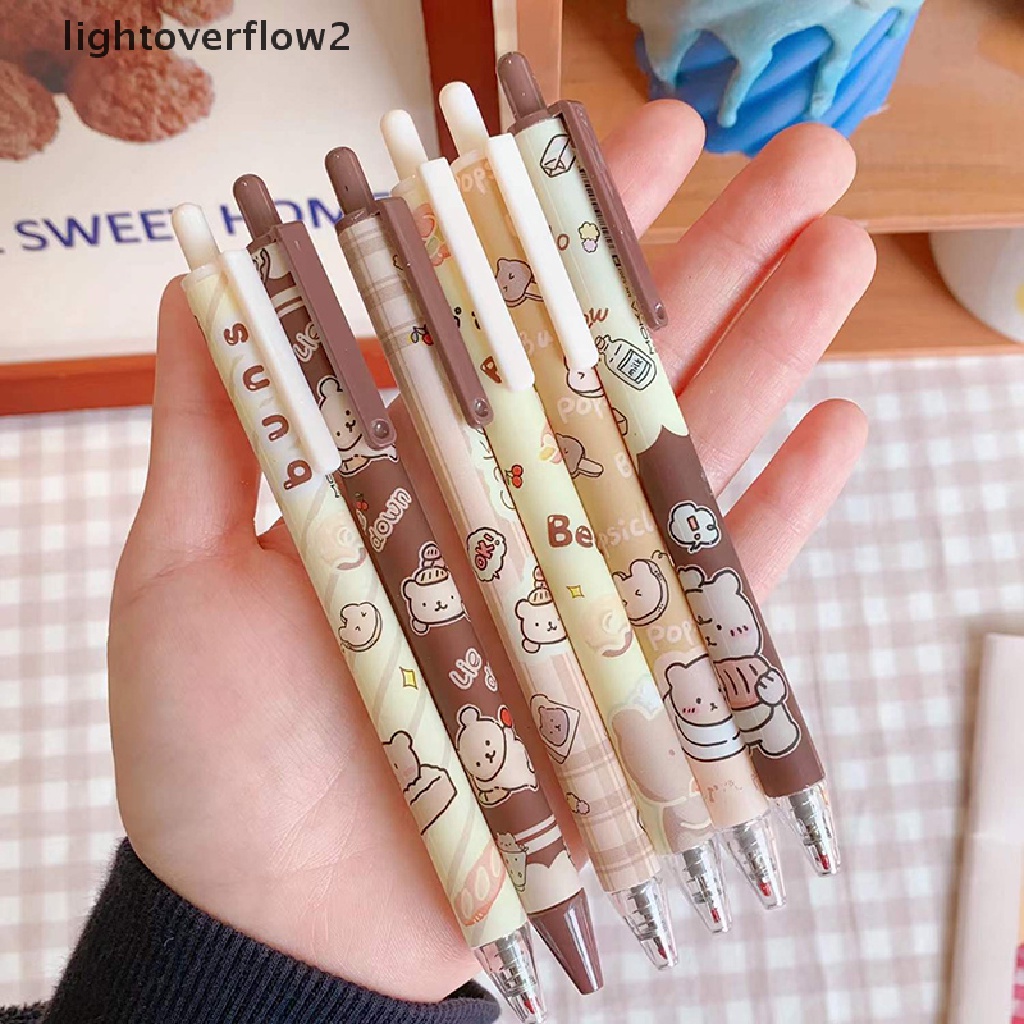 (lightoverflow2) 6pcs / Set Pulpen Tinta Gel Bentuk Kartun Beruang / Kelinci Untuk Stationery (ID)