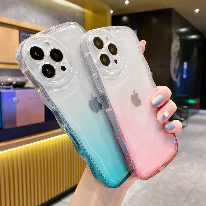 Casing hp IPhone 7 8 Plus SE 2020 X XR XS Max 11 12 13 14 Pro Max 14 Plus 7 + 8 + Soft Case Desain Gelombang Air Cushion Warna Gradasi Pink