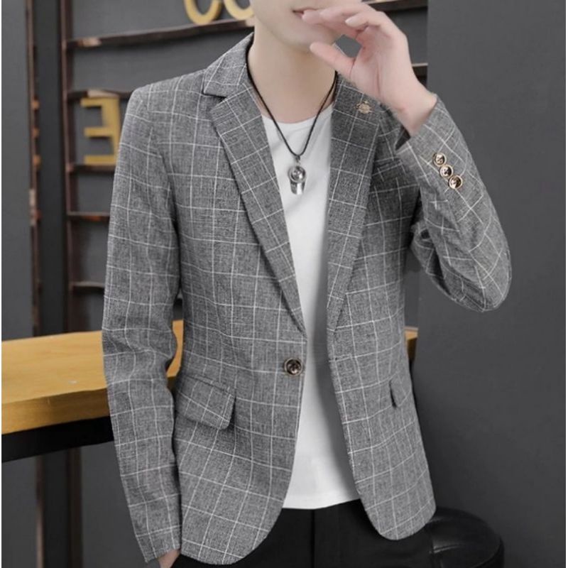 Blazer Kotak Kotak Pria Jas Pria Motif Kotak