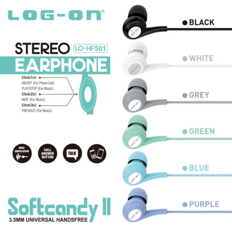 earphone logon hf501 soft candy2 full sound hf headset handsfree roxy