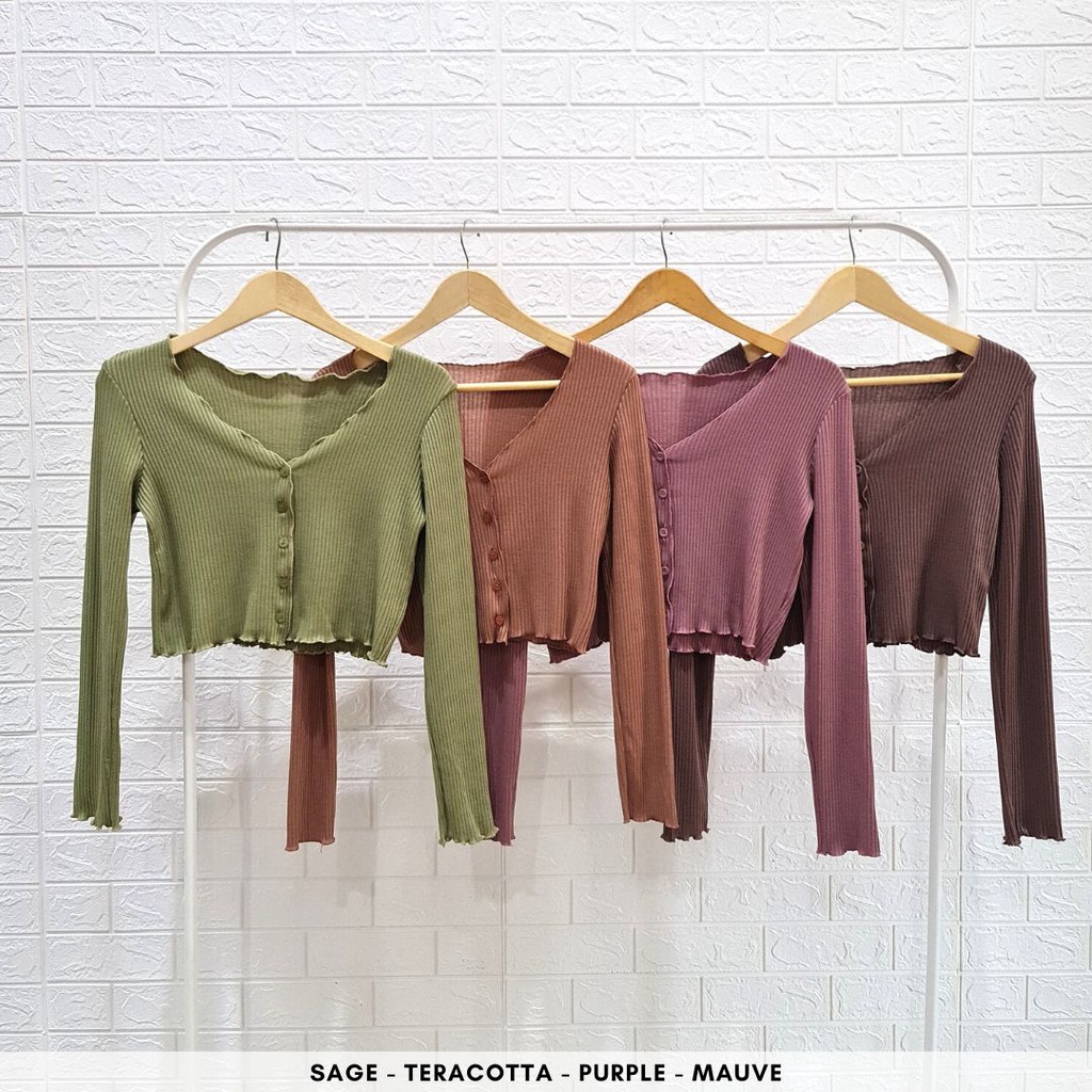 ready 4605 merve button knit long sleeves cardigan knit crop top