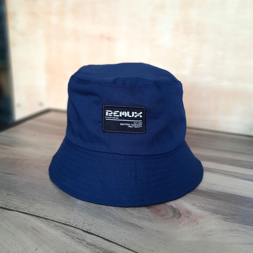 Topi Bucket Hat Distro Bolak Balik Double Pria Wanita Original Cewek Cowok Unisex Remux