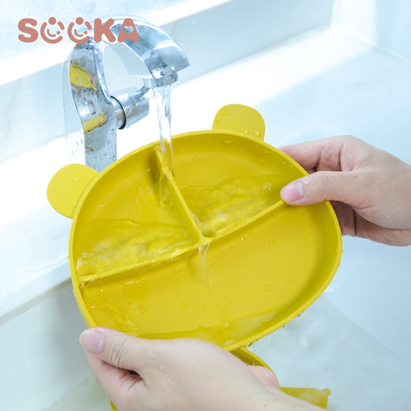 SOOKA Piring Silicone Baby - Perlengkapan Makan Baby Bentuk Beruang Anti Slip 3 Sekat SK-ECA1094