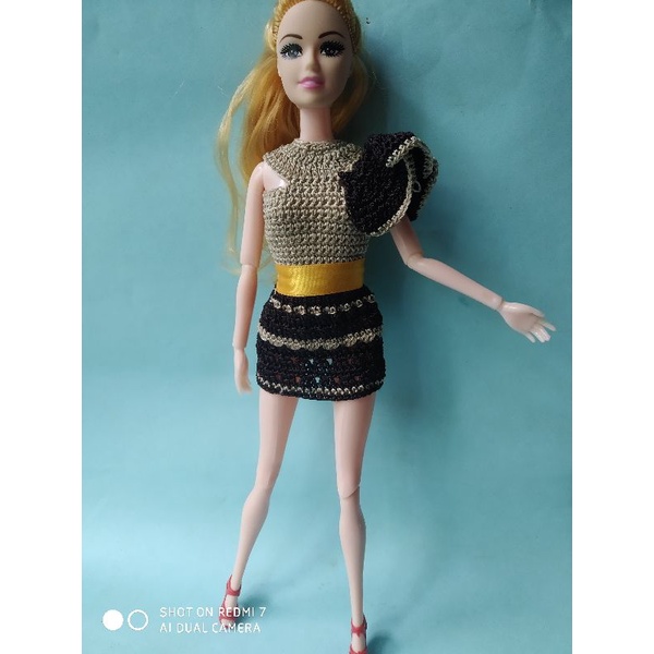 baju rajut boneka barbie cantik ala korea kekinian