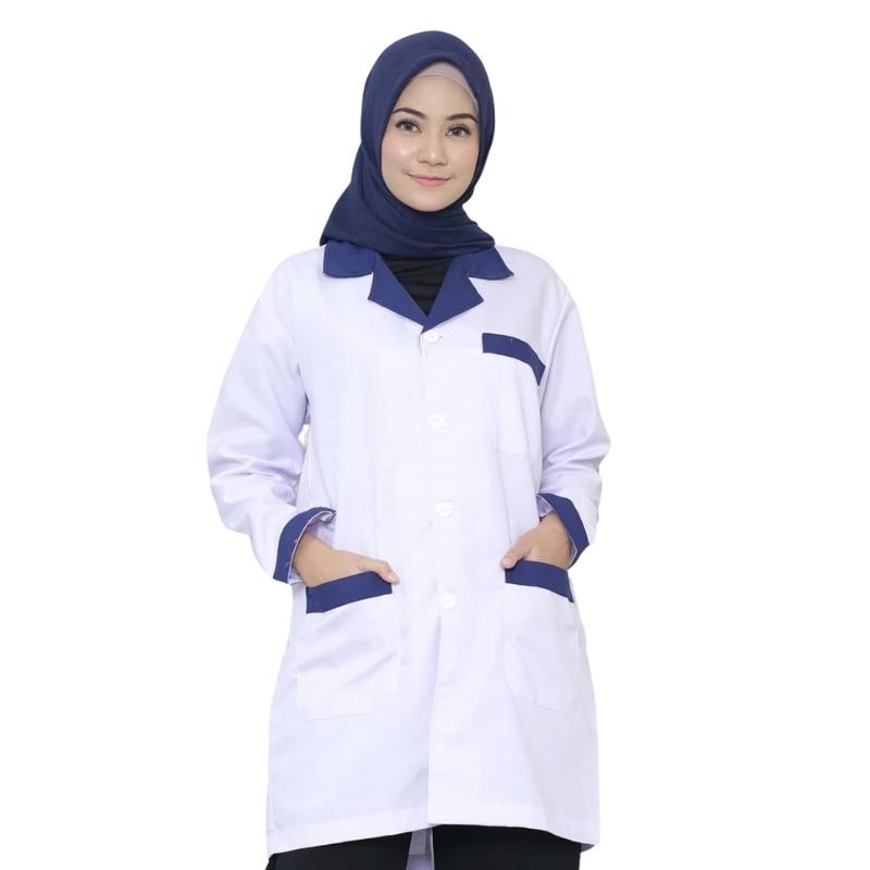 Jas Laboratorium Kombinasi Seragam Lab Baju Praktek Klinik Pria Wanita Lengan Pendek dan Panjang RJLINEN