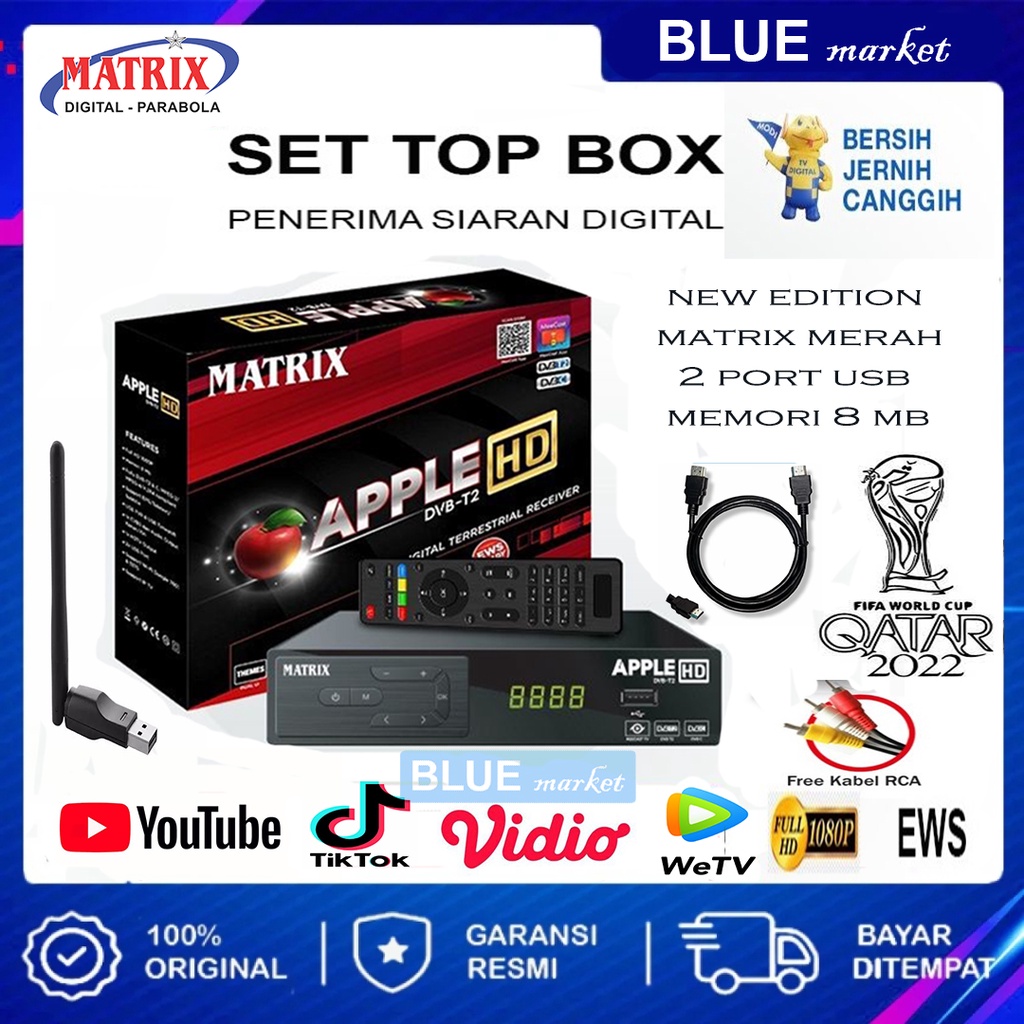 GROSIR SET TOP BOK TV DIGITAL DVB T2 STB MATRIX APPLE MERAH MURAH TERLARIS, STB MATRIK PENERIMA SIARAN DIGITAL