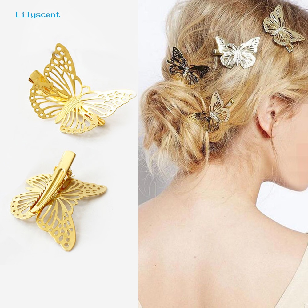 Jepit Rambut Model Butterfly Hollow Bahan Metal Gaya Vintage Untuk Wanita