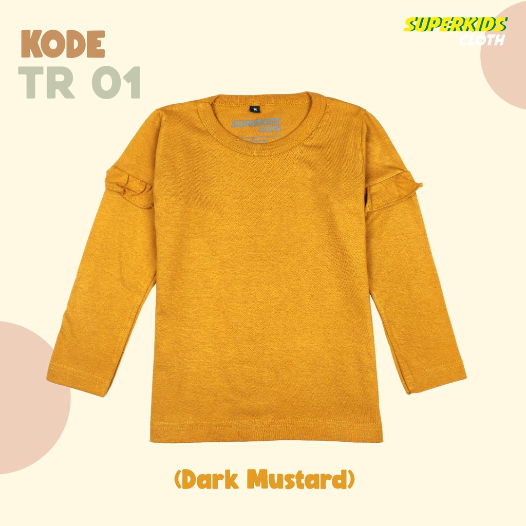 BAJU ANAK PEREMPUAN / KAOS ANAK PEREMPUAN / PAKAIAN ANAK CEWEK POLOS RAMPEL TANGAN DARK MUSTARD BRAND SUPERKSIDCLOTH 1 - 11 TAHUN