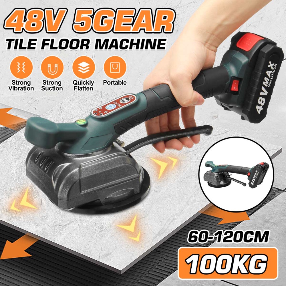 48V 5 Gears Professional Floor Tile Tiling Machine Portable One-handed Operate Ceramic Wall Tile Tiling Tool 100Kg Super Adsorption Strength Vibrators Suction for 120x120cm Tiles