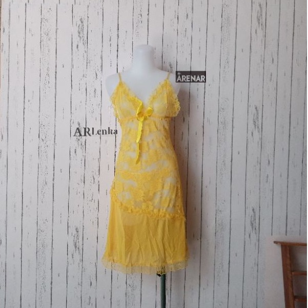 K218851 Sexy Lingerie Kuning Dress - Baju Tidur Transparan Wanita