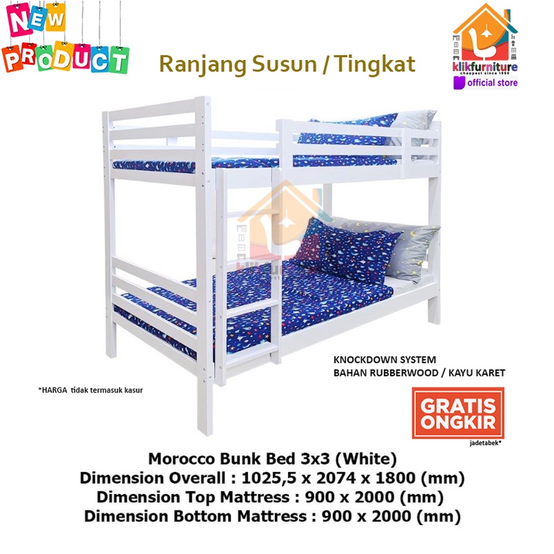 Ranjang Tingkat Ranjang Susun Kayu Bunk Bed MOROCCO 90 Putih