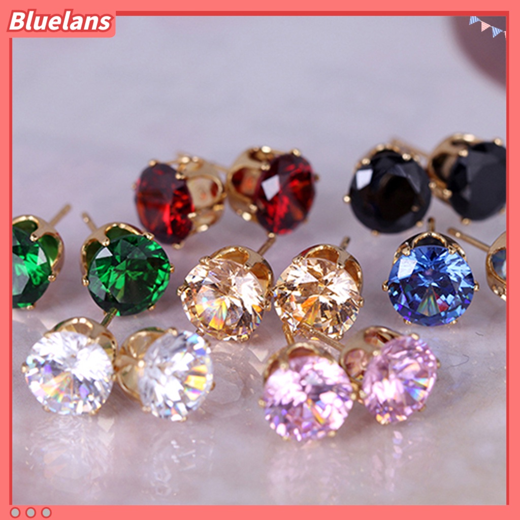 Bluelans Ear Studs Elegant All Match Cubic Zirconia Round Exquisite Earrings