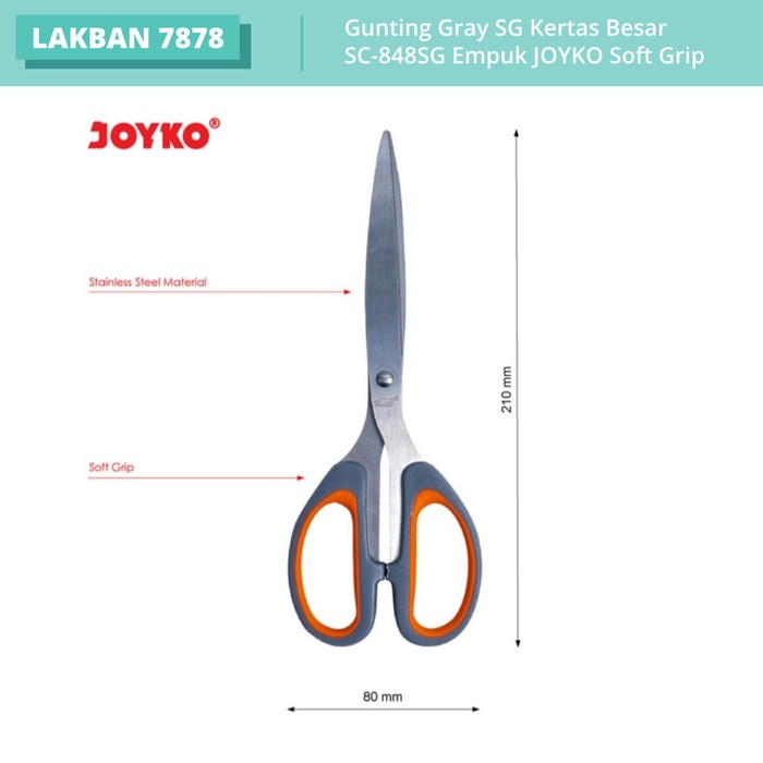 

Unik Gunting Abu Abu Sg Kertas Besar Sc-848Sg Empuk 21 Cm Joyko Soft Grip Promo