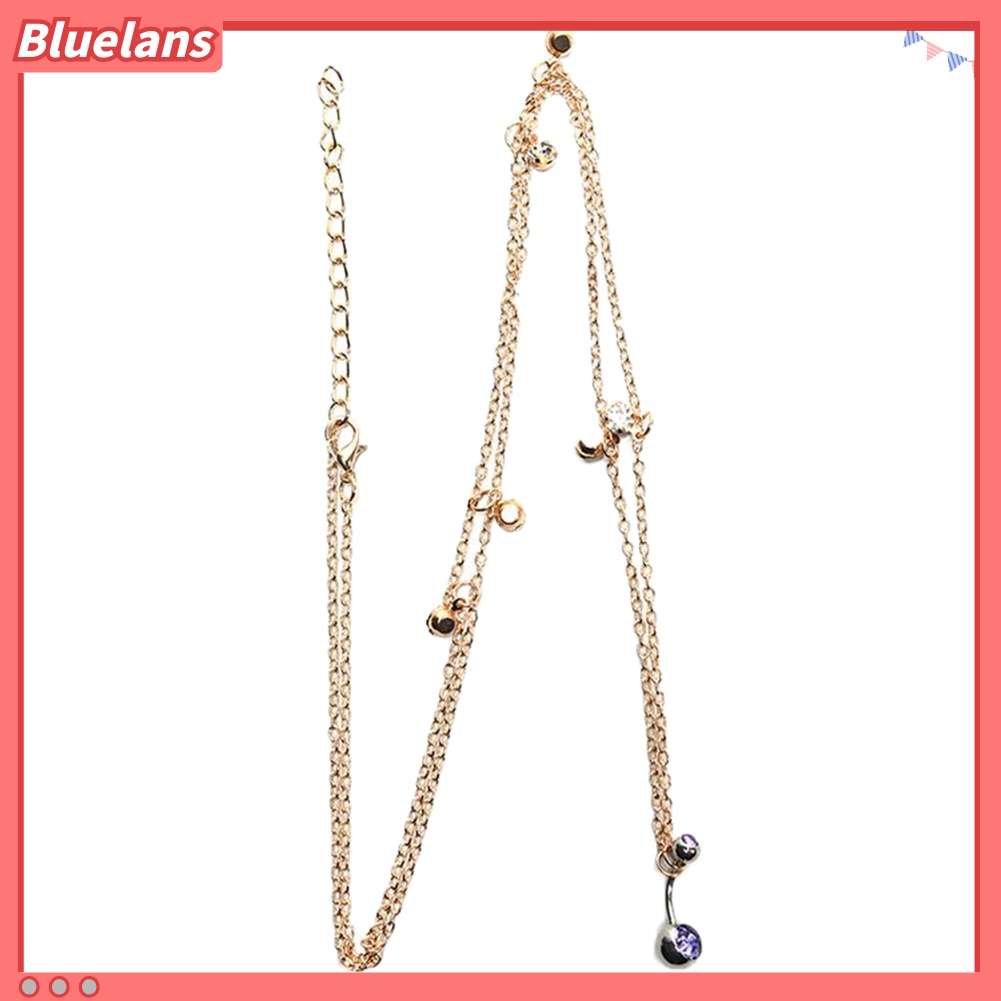 Bluelans Women Rhinestone Pendant Belly Button Ring Dangle Navel Piercing Waist Chain