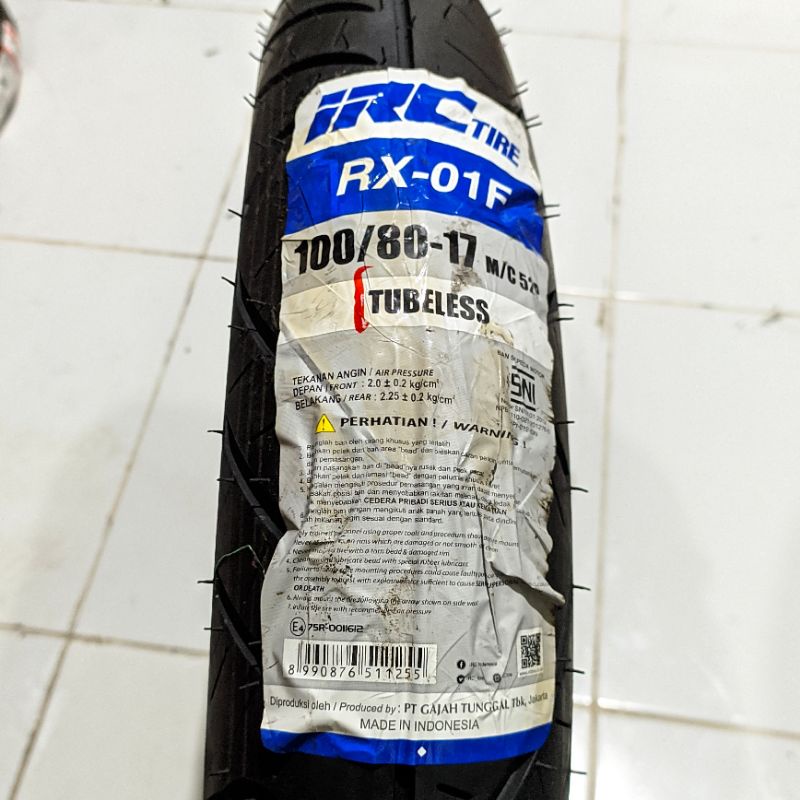 BAN LUAR IRC TUBELESS 100/80-17 RX-O1F SEPEDA MOTOR