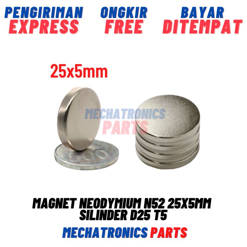 Magnet Neodymium N52 25x5mm Silinder D25 T5