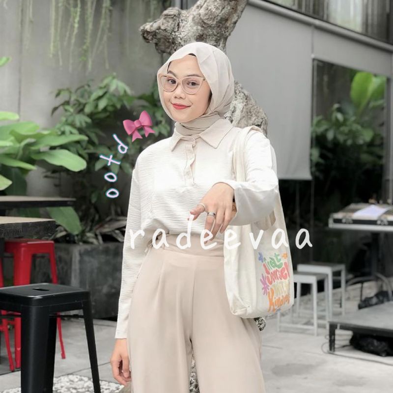 BLOUSE POLO WANITA PRILY CROP CRINKLE AIRFLOW PREMIUM KERAH OVERSIZE JUMBO