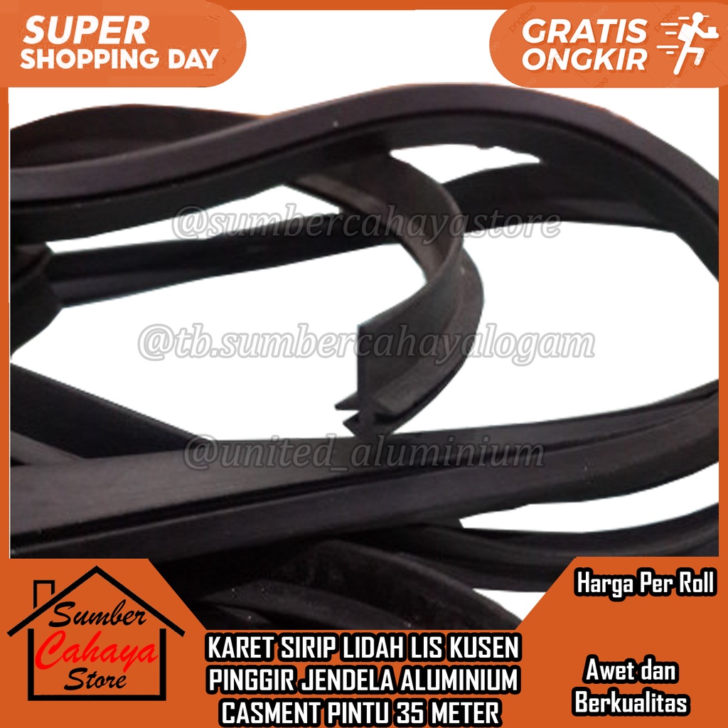 Jual Karet Lis Sirip Lidah Hitam Putih Jendela Aluminium Seal 1 Roll ...